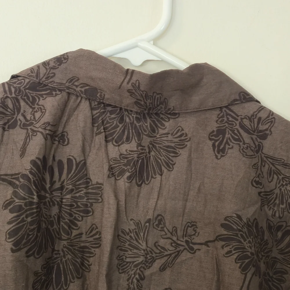 Denver Hayes XL Brown Ombre Floral Cotton Short Sleeve Blouse Tropical Boho - Picture 8 of 15